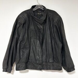 Pelle New York Milano Mens Black Embossed Leather Bomber Jacket Size L